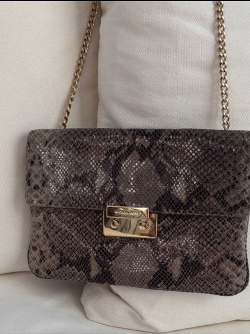 Michael Kors Snake-Embossed Crossbody Bag in Gray with Gold Hardware